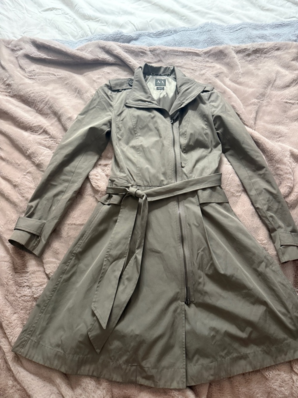 A/X Armani Exchange Olive-Gray Belted Lightweight Trench Coat